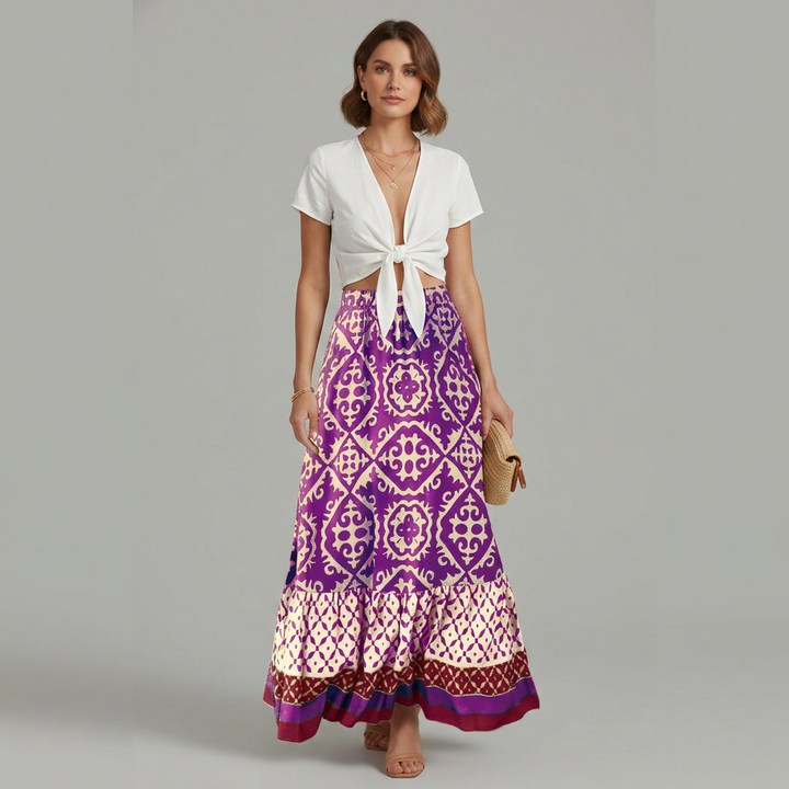 Lily | Graceful Printed Tiered A-Line Maxi Skirt