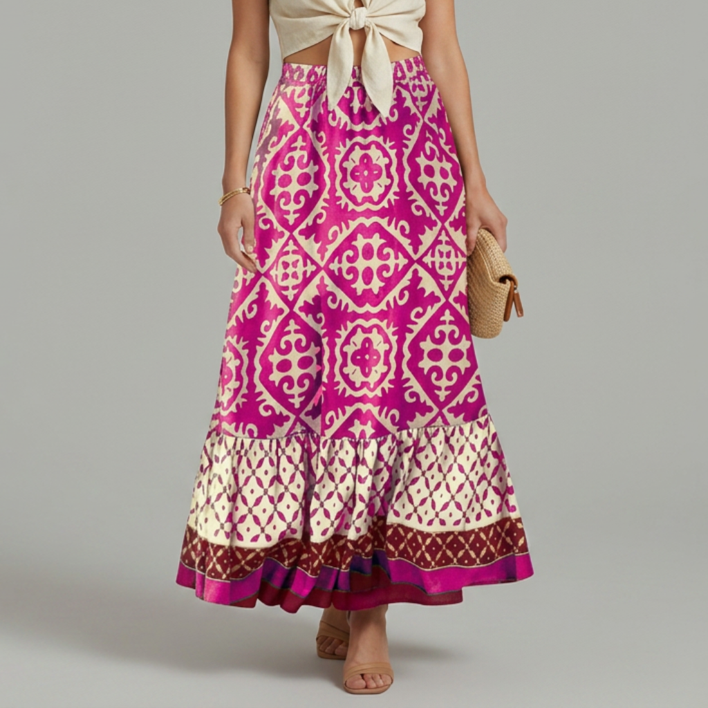 Lily | Graceful Printed Tiered A-Line Maxi Skirt