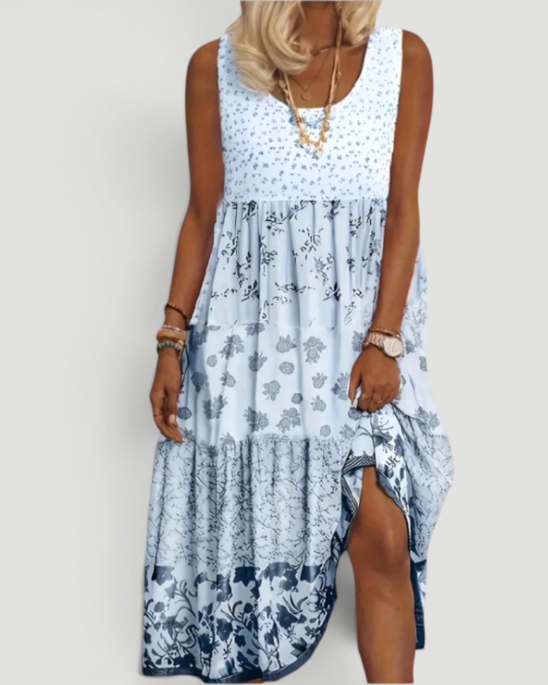 Lily | Stylish Floral Midi Dress with Tiered Hem and Side Slit