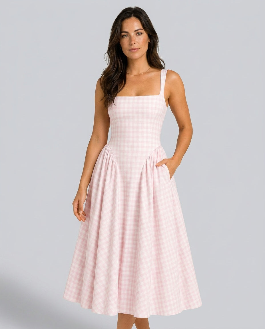 Lola | Effortless Gingham Check A Line Midi Dress