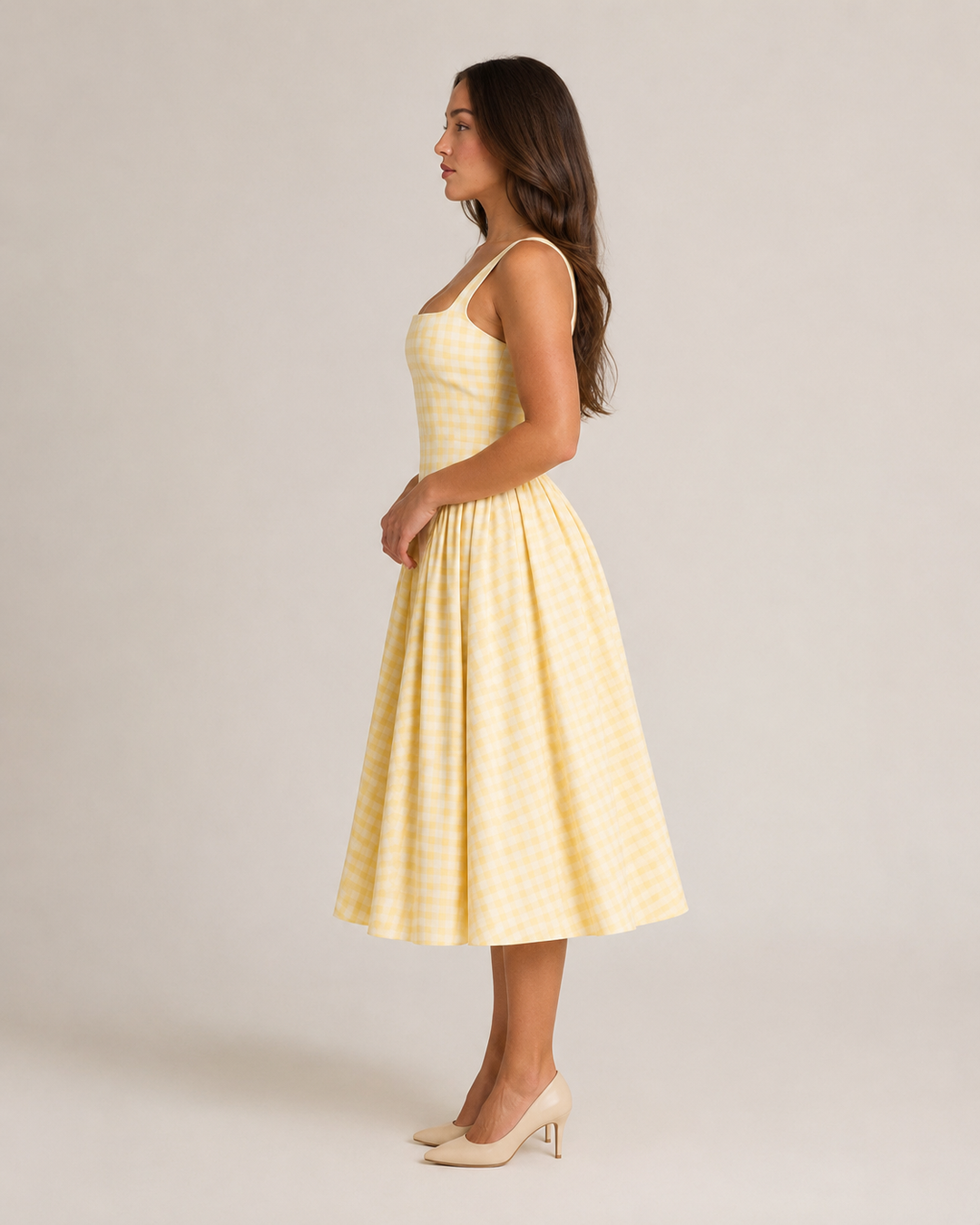 Lola | Effortless Gingham Check A Line Midi Dress
