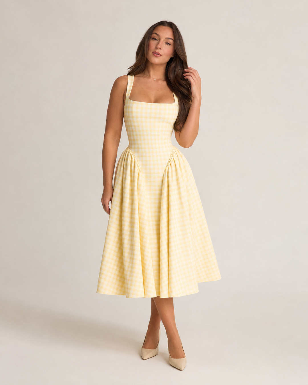 Lola | Effortless Gingham Check A Line Midi Dress