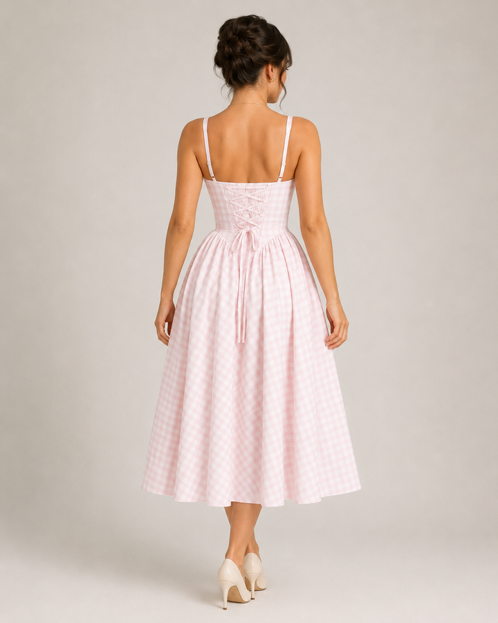 Lola | Effortless Gingham Check A Line Midi Dress