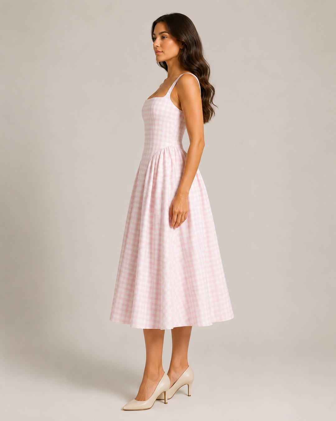 Lola | Effortless Gingham Check A Line Midi Dress