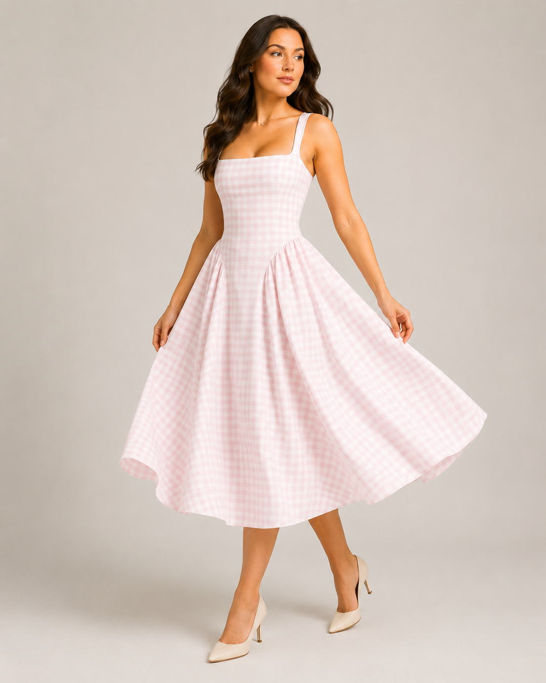 Lola | Effortless Gingham Check A Line Midi Dress