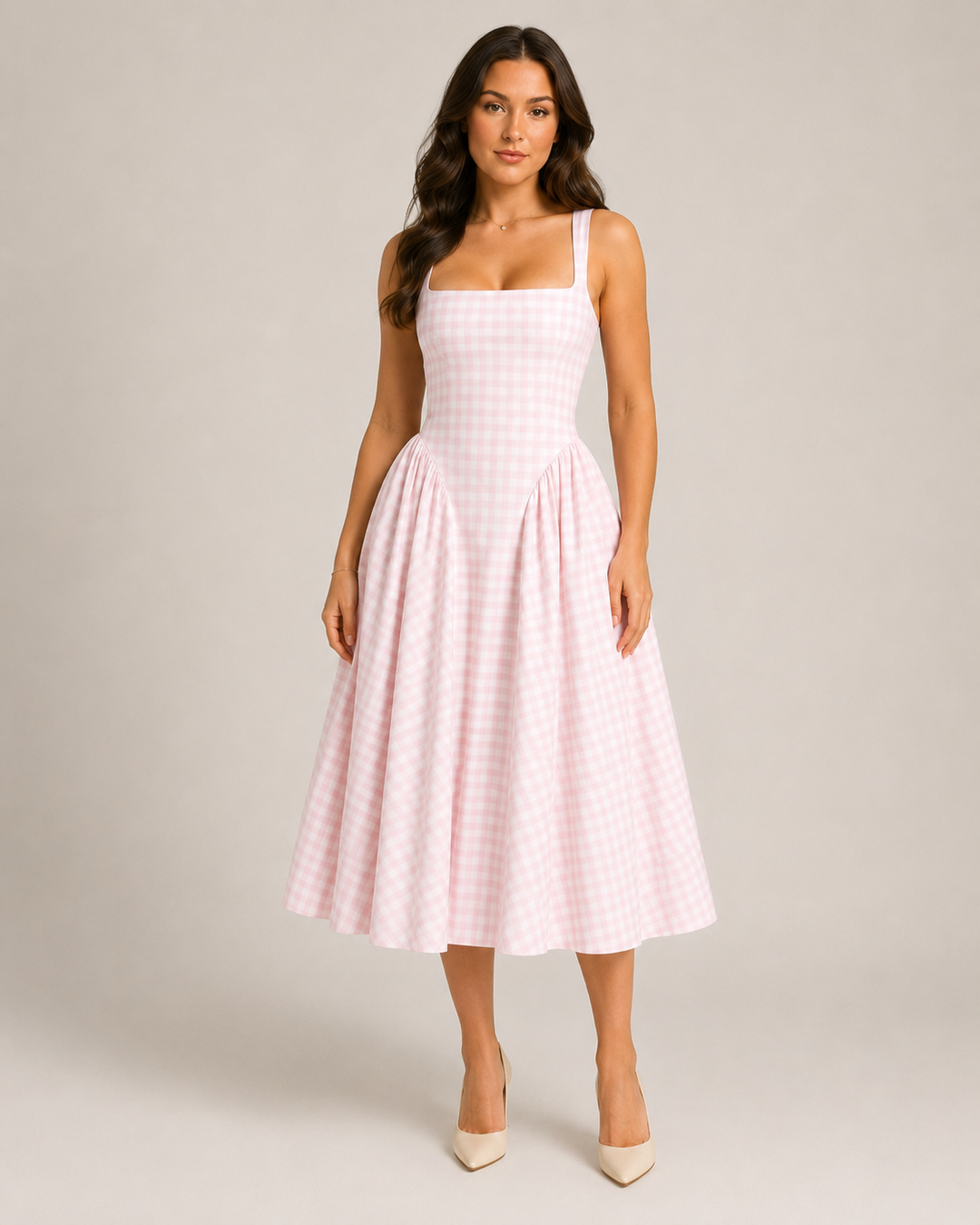 Lola | Effortless Gingham Check A Line Midi Dress