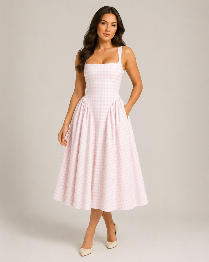 Lola | Effortless Gingham Check A Line Midi Dress
