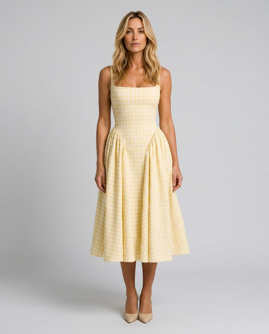 Lola | Effortless Gingham Check A Line Midi Dress