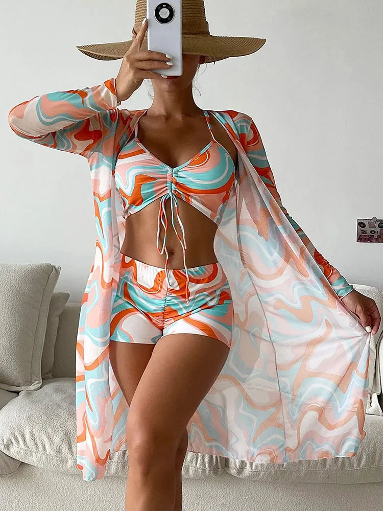 Lola | Elegant Tie-Dye Long Sleeve Swimsuit Cover-Up Set