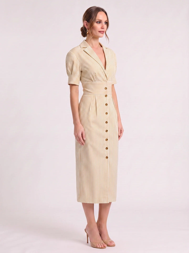 Lola | Striped Puff Sleeve Shirt Midi Dress