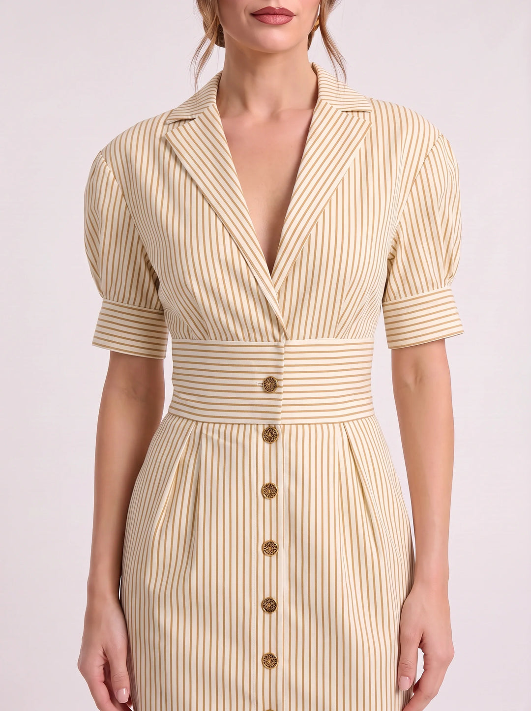 Lola | Striped Puff Sleeve Shirt Midi Dress
