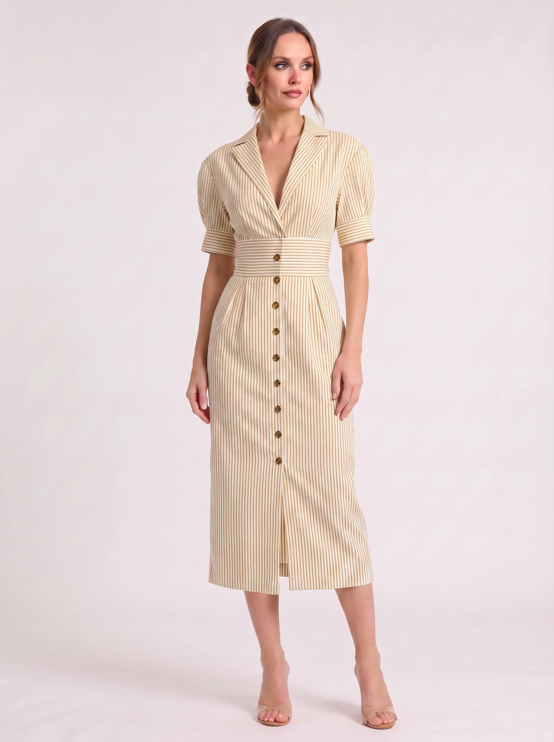 Lola | Striped Puff Sleeve Shirt Midi Dress
