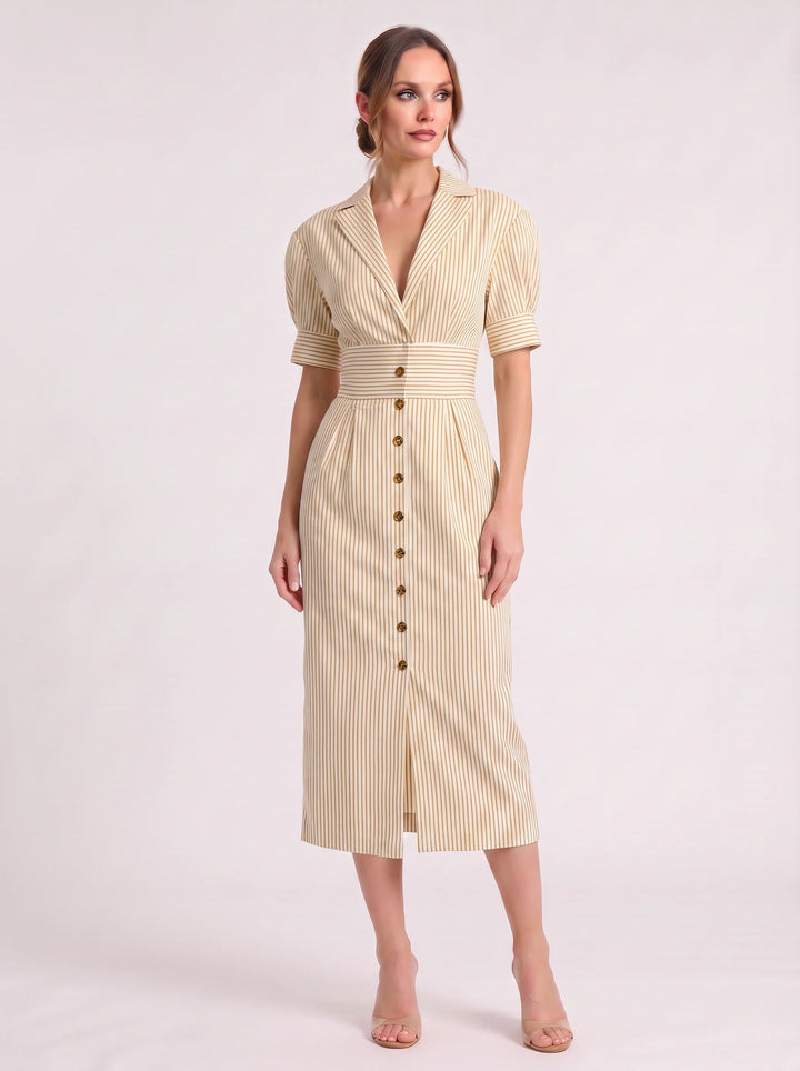 Lola | Striped Puff Sleeve Shirt Midi Dress