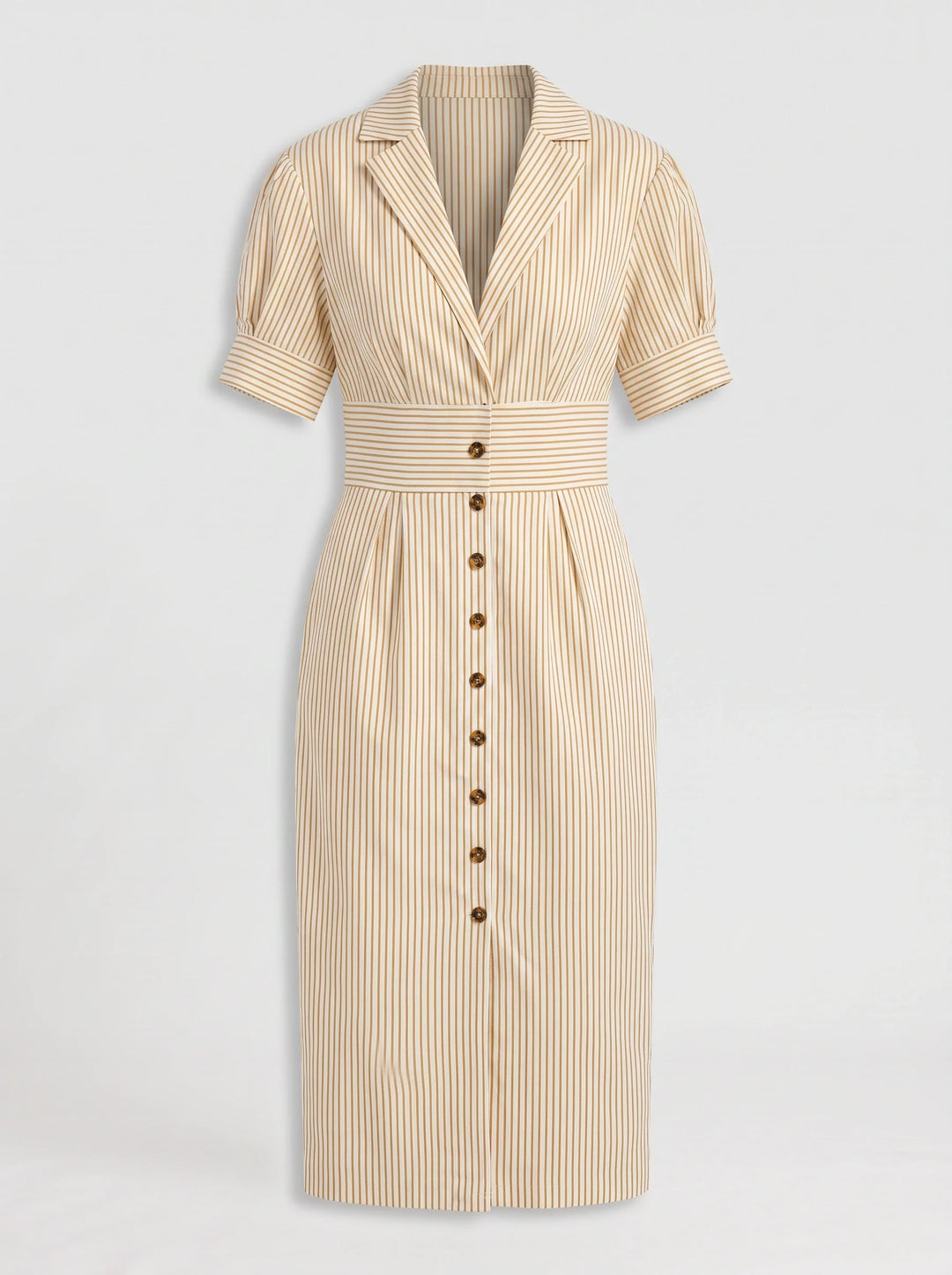 Lola | Striped Puff Sleeve Shirt Midi Dress