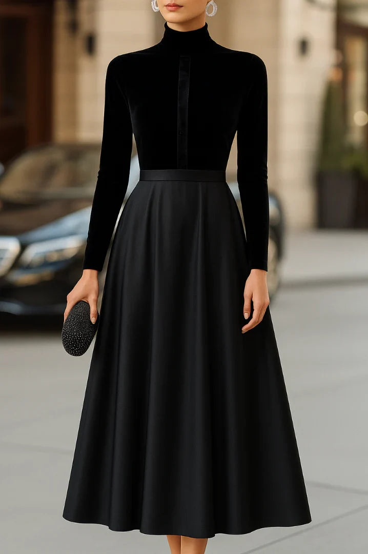 Lottie | Classic High Neck Long Sleeve Midi Party Dress