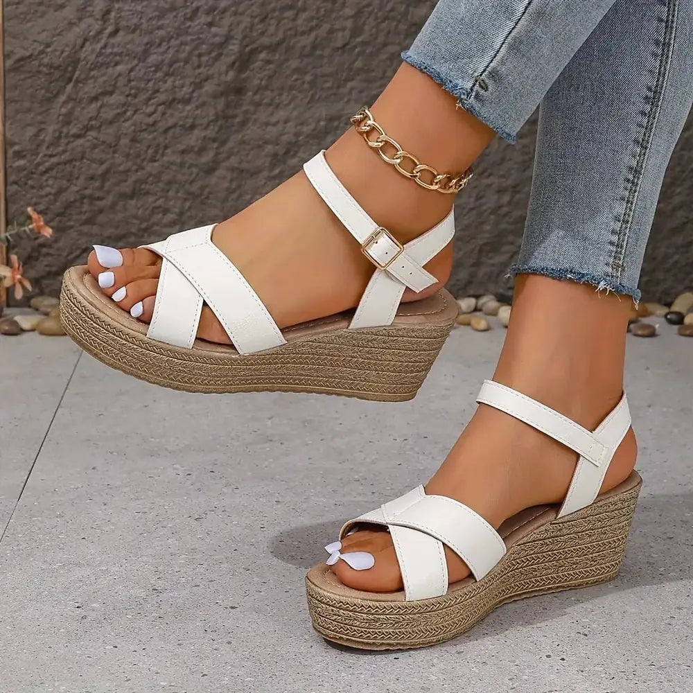Lottie | Cosy Crossover Espadrille Wedges Ankle Strap Sandals