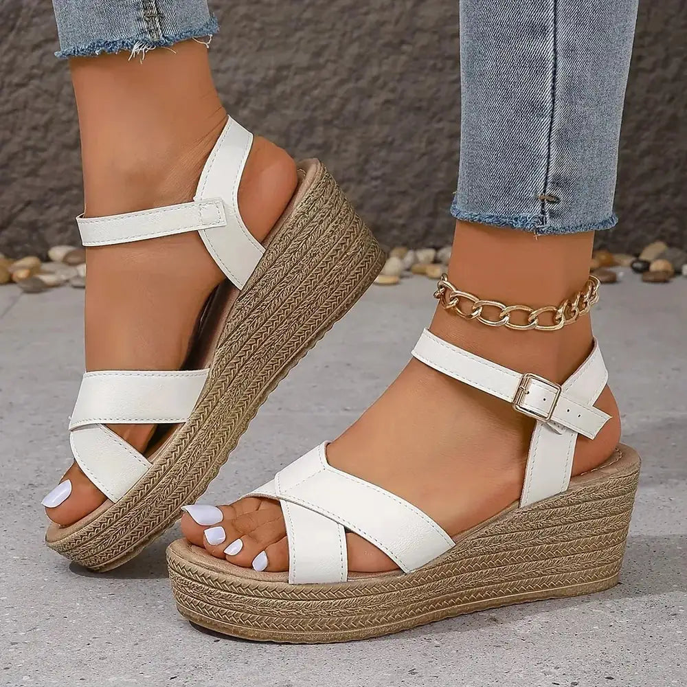 Lottie | Cosy Crossover Espadrille Wedges Ankle Strap Sandals