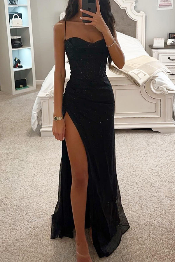 Lottie | Elegant Sequin Corset Maxi Dress with High Slit