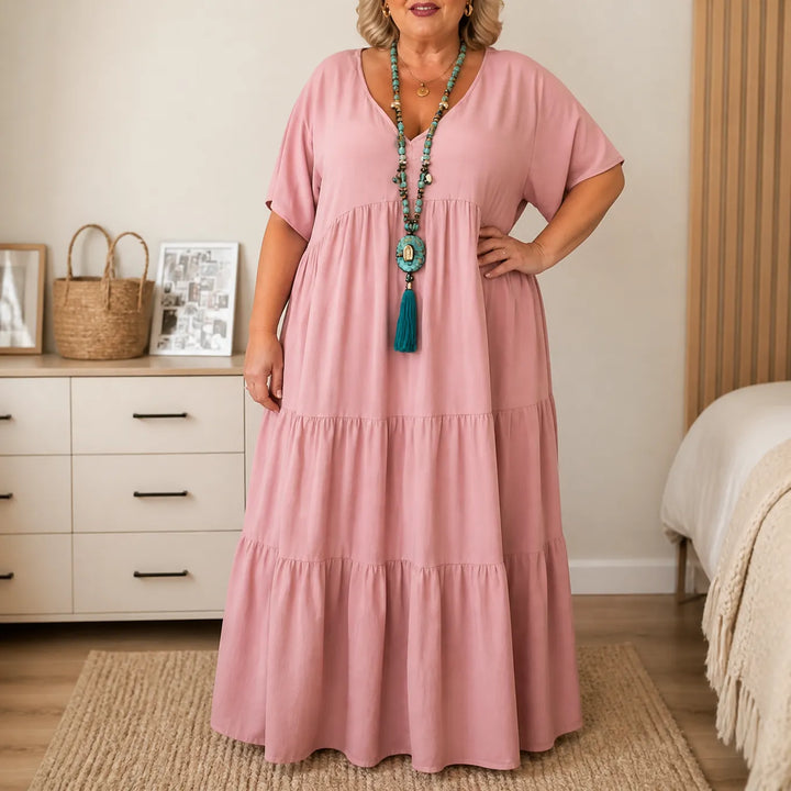 Lottie | Graceful V-Neck Tiered Maxi Boho Dress