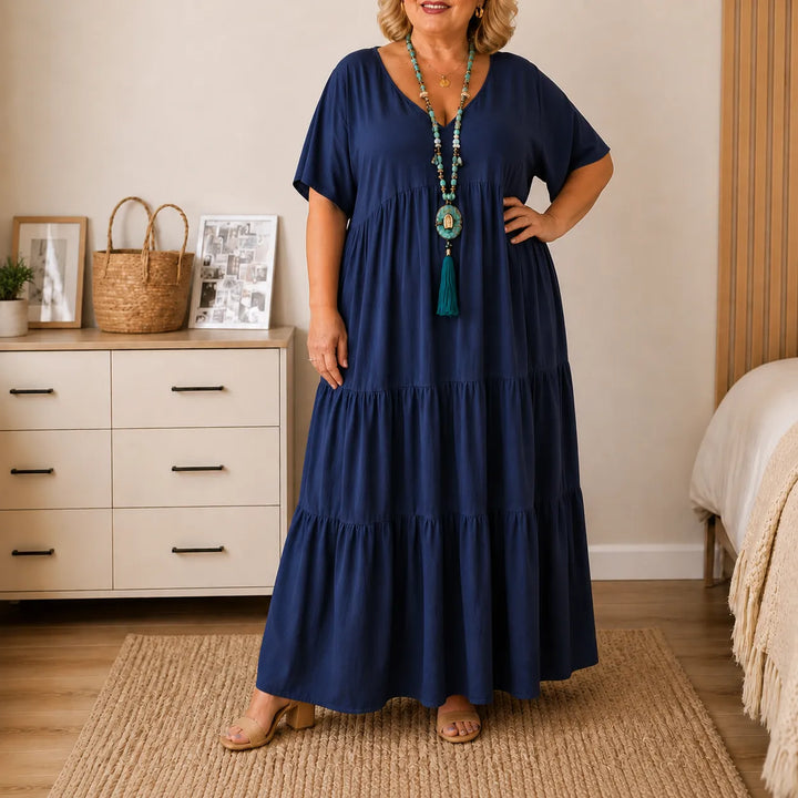 Lottie | Graceful V-Neck Tiered Maxi Boho Dress