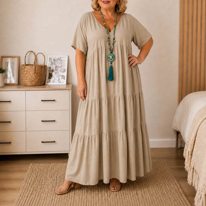 Lottie | Graceful V-Neck Tiered Maxi Boho Dress