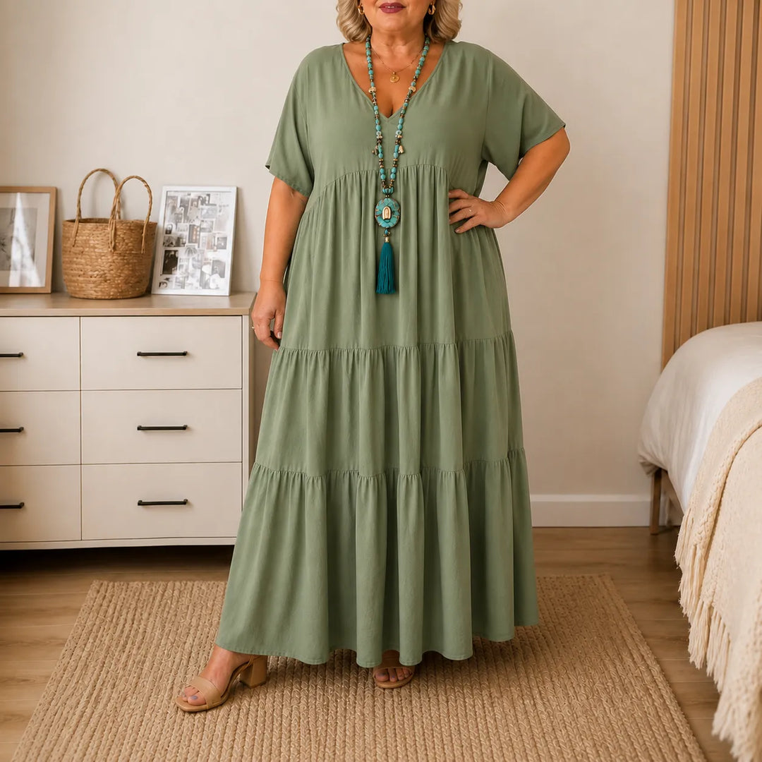 Lottie | Graceful V-Neck Tiered Maxi Boho Dress