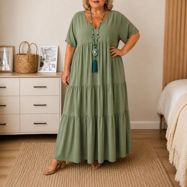 Lottie | Graceful V-Neck Tiered Maxi Boho Dress
