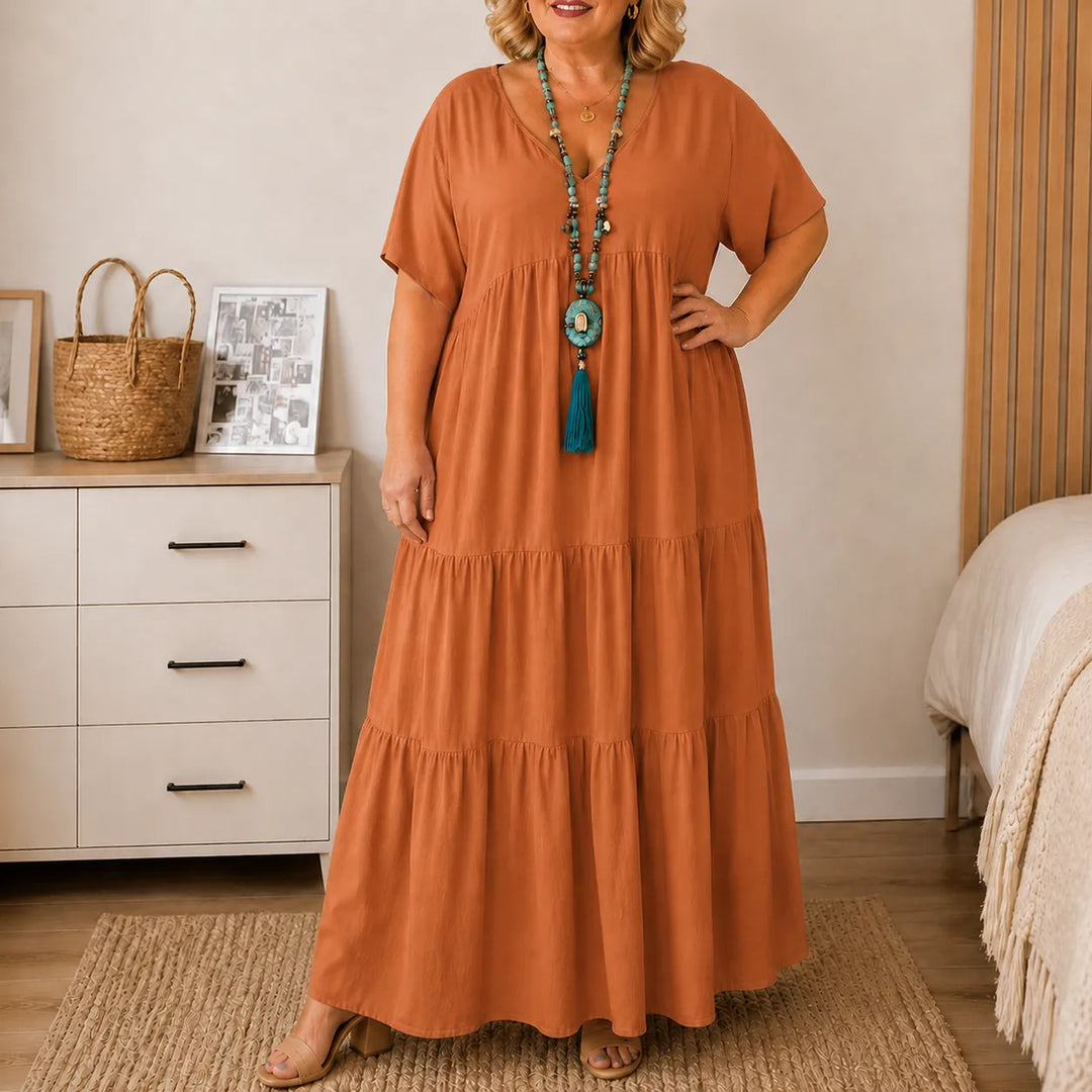 Lottie | Graceful V-Neck Tiered Maxi Boho Dress