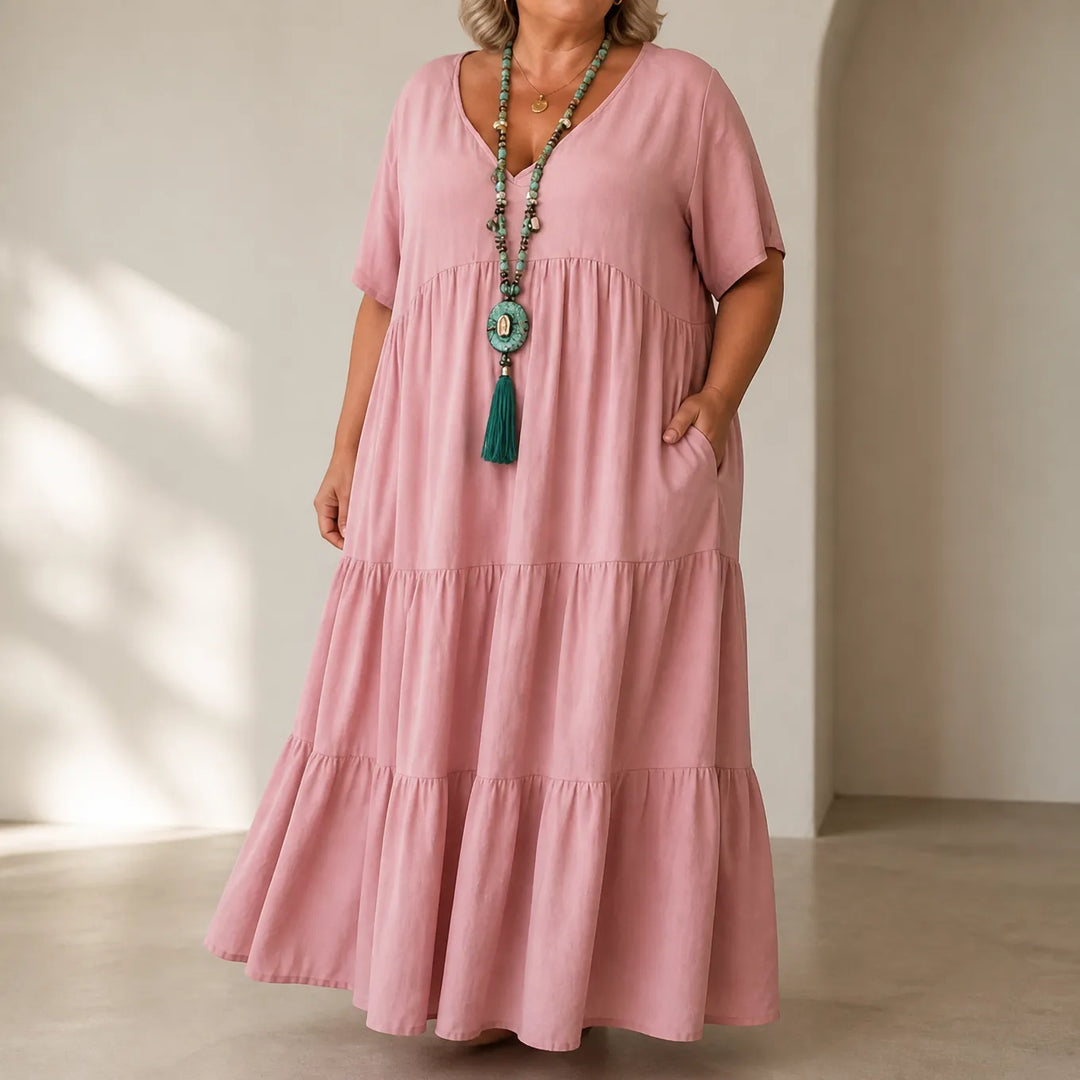 Lottie | Graceful V-Neck Tiered Maxi Boho Dress