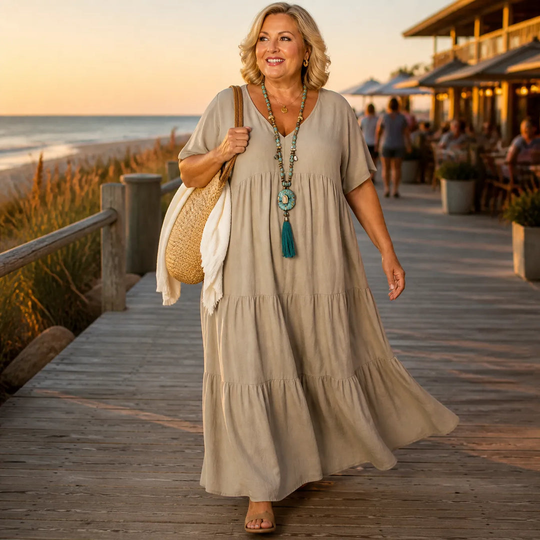 Lottie | Graceful V-Neck Tiered Maxi Boho Dress