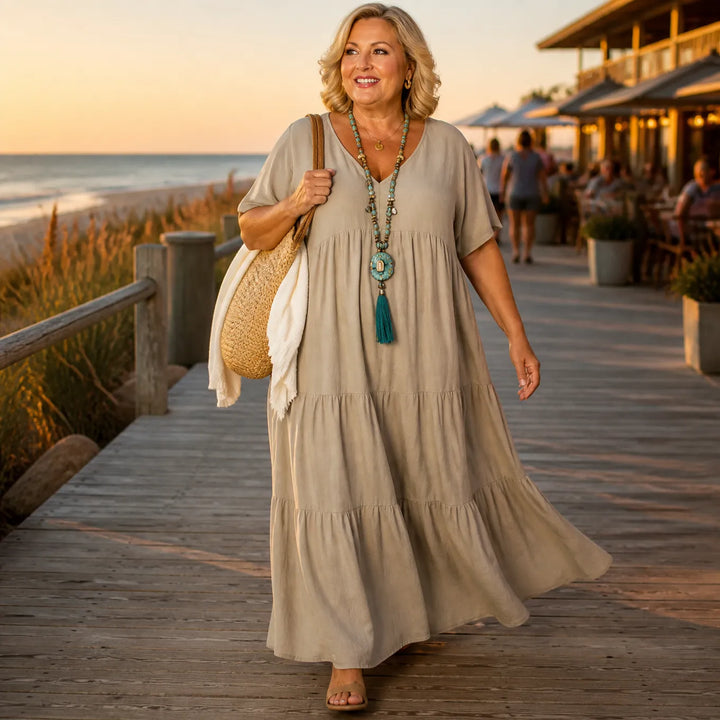 Lottie | Graceful V-Neck Tiered Maxi Boho Dress