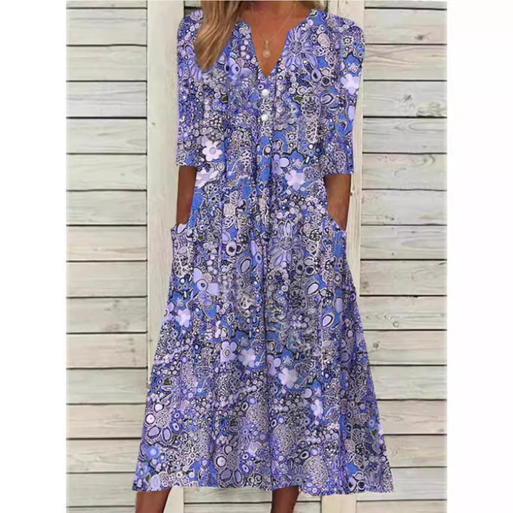 Lottie | Polished V-Neck Floral Midi Dress with Pockets