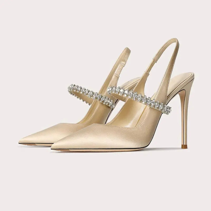 Lottie | Sophisticated Crystal Strap Slingback High Heels
