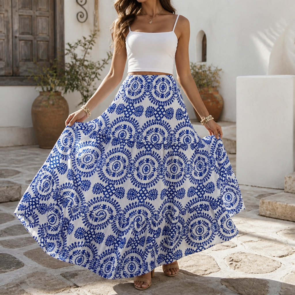 Lottie | Sophisticated High Waisted Printed Maxi Skirt