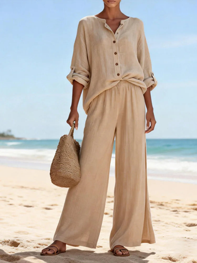 Lottie | Sophisticated Wide Leg Linen Pants Set