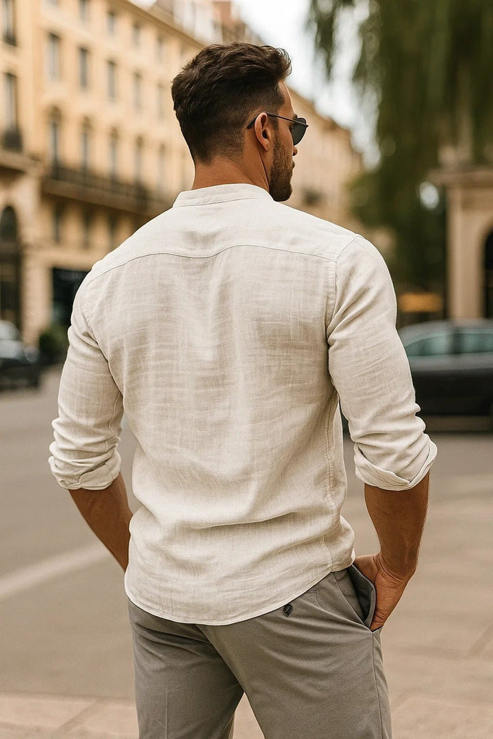 Louis | Relaxed Grandad Collar Long Sleeve Linen Shirt