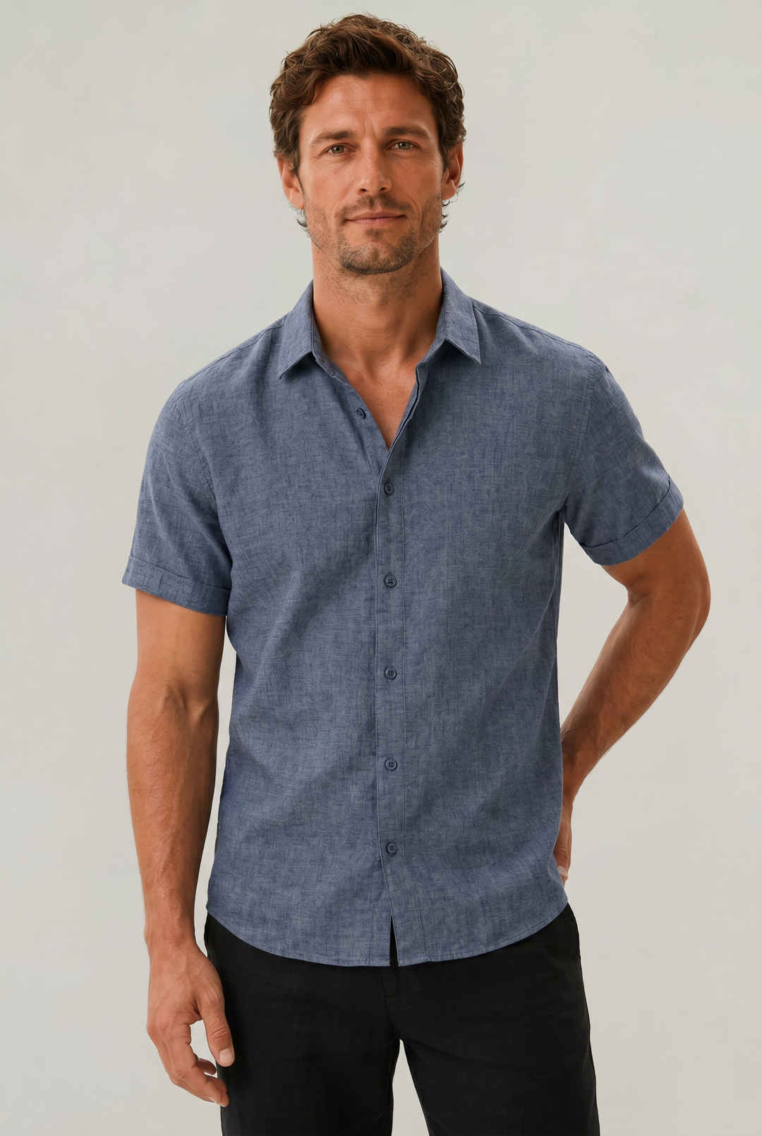 Luca | Stylish Textured Short Sleeve Linen Shirt