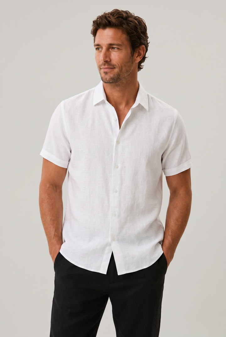 Luca | Stylish Textured Short Sleeve Linen Shirt