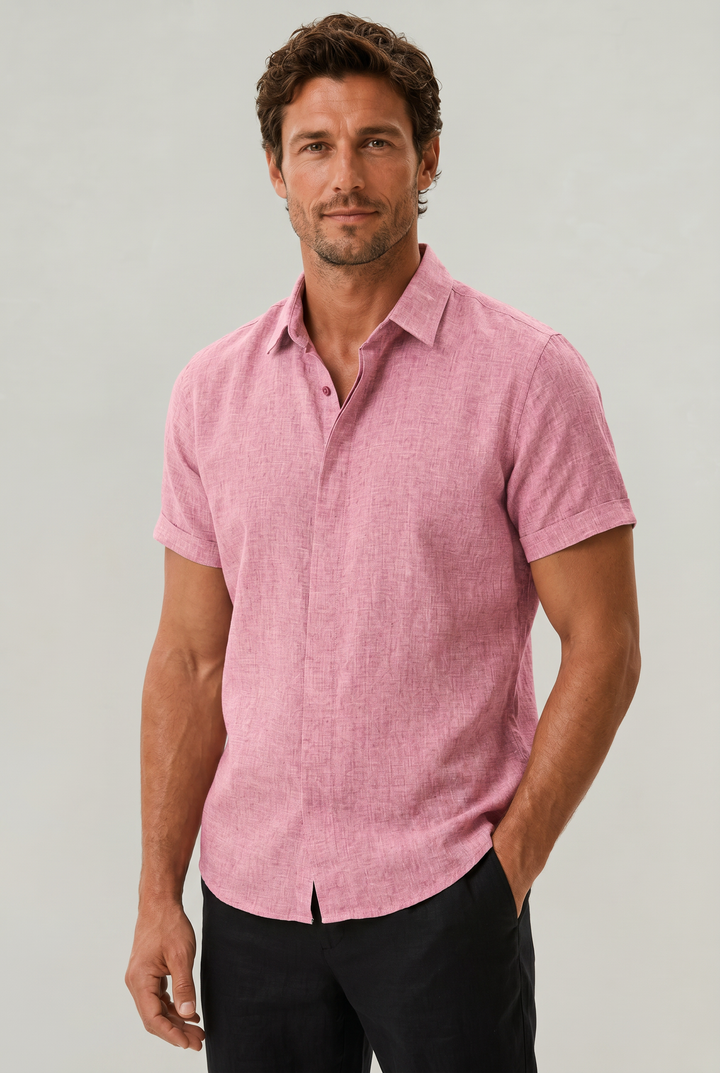 Luca | Stylish Textured Short Sleeve Linen Shirt