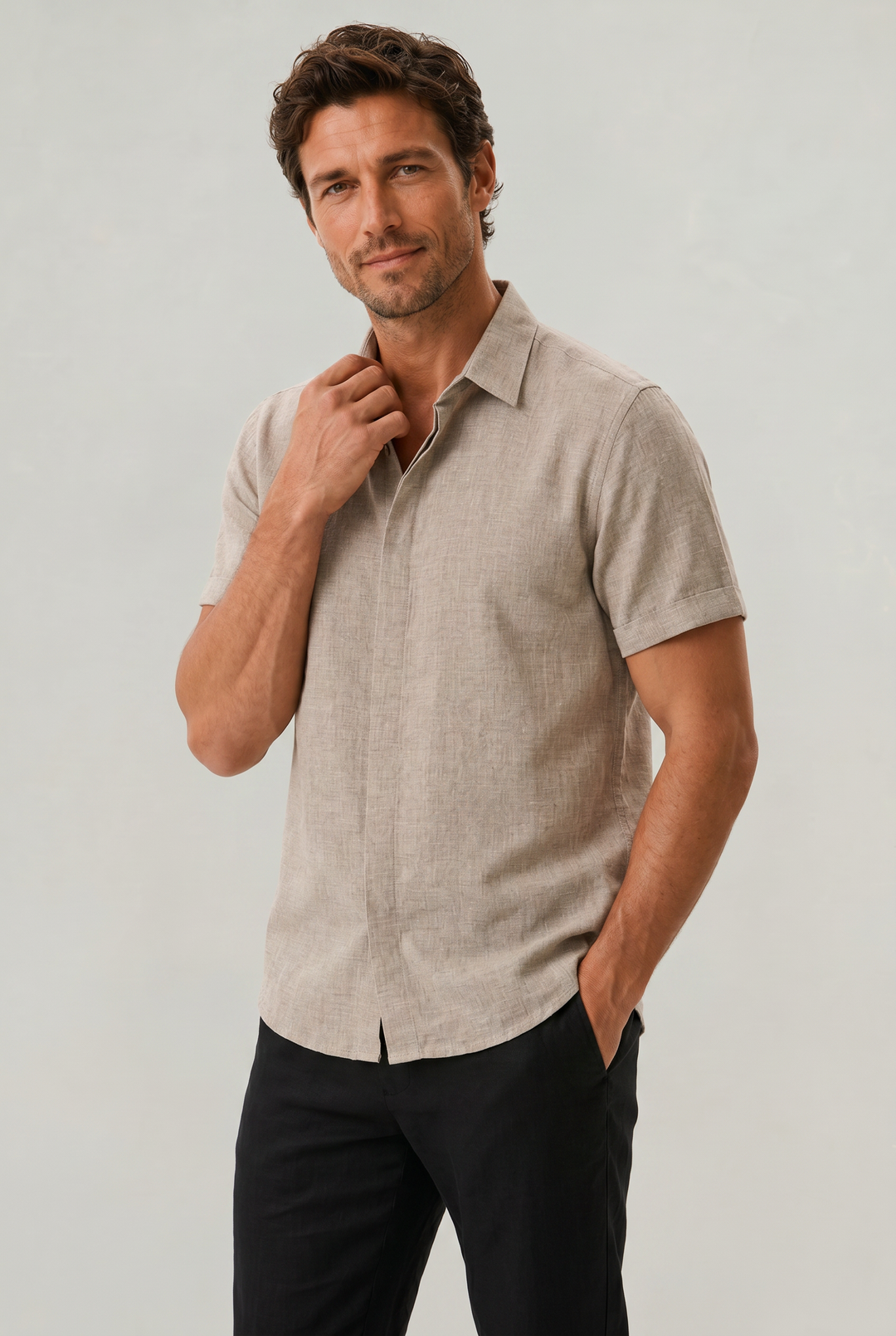 Luca | Stylish Textured Short Sleeve Linen Shirt
