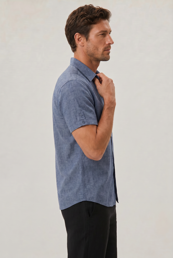 Luca | Stylish Textured Short Sleeve Linen Shirt