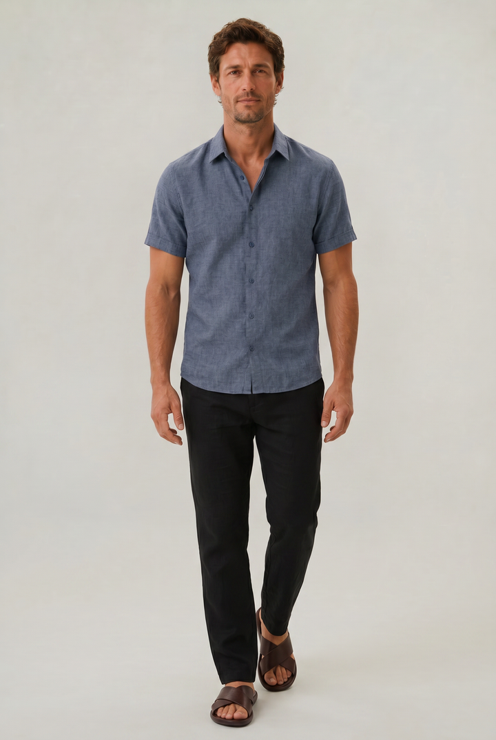 Luca | Stylish Textured Short Sleeve Linen Shirt