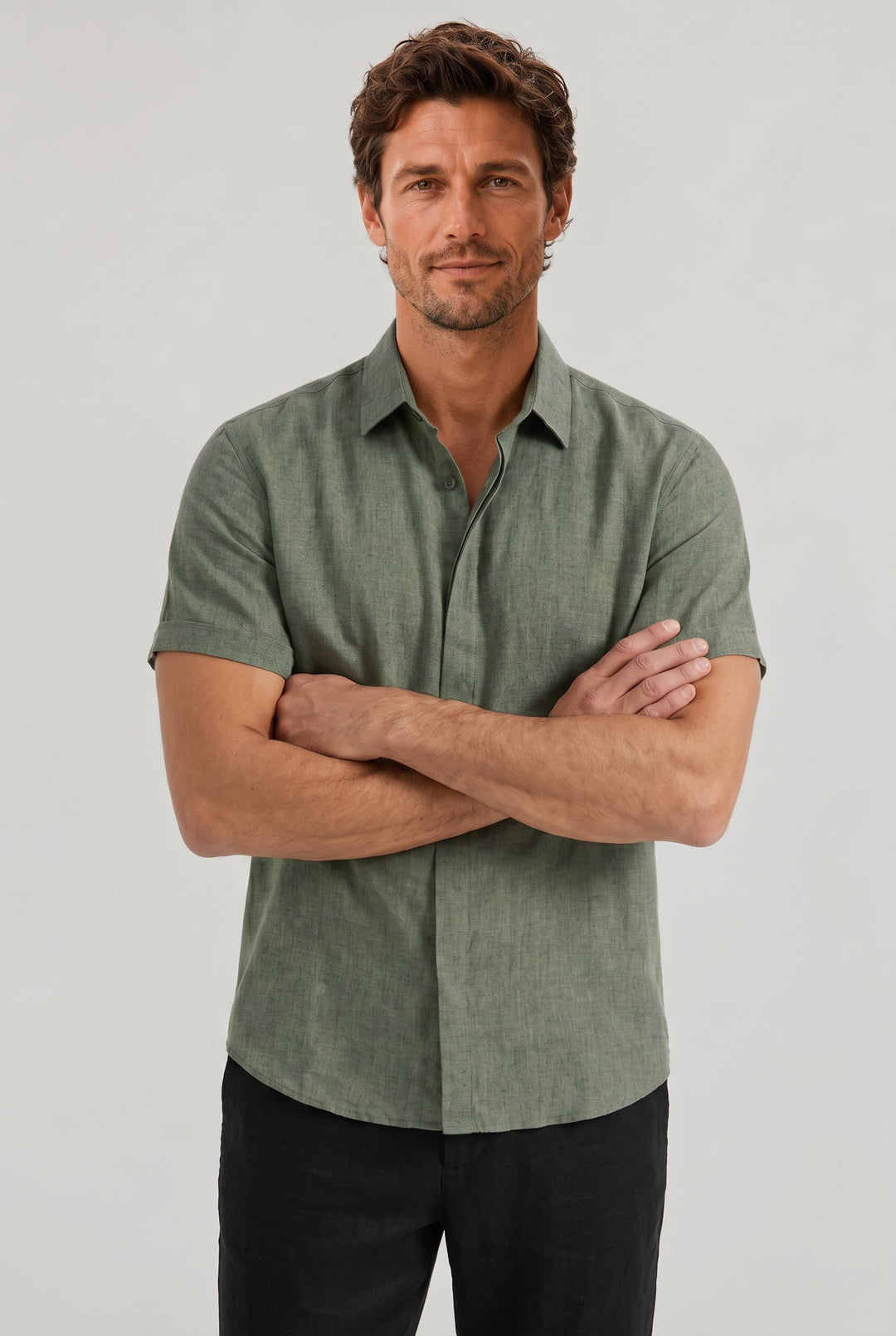Luca | Stylish Textured Short Sleeve Linen Shirt