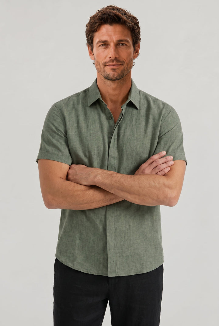 Luca | Stylish Textured Short Sleeve Linen Shirt