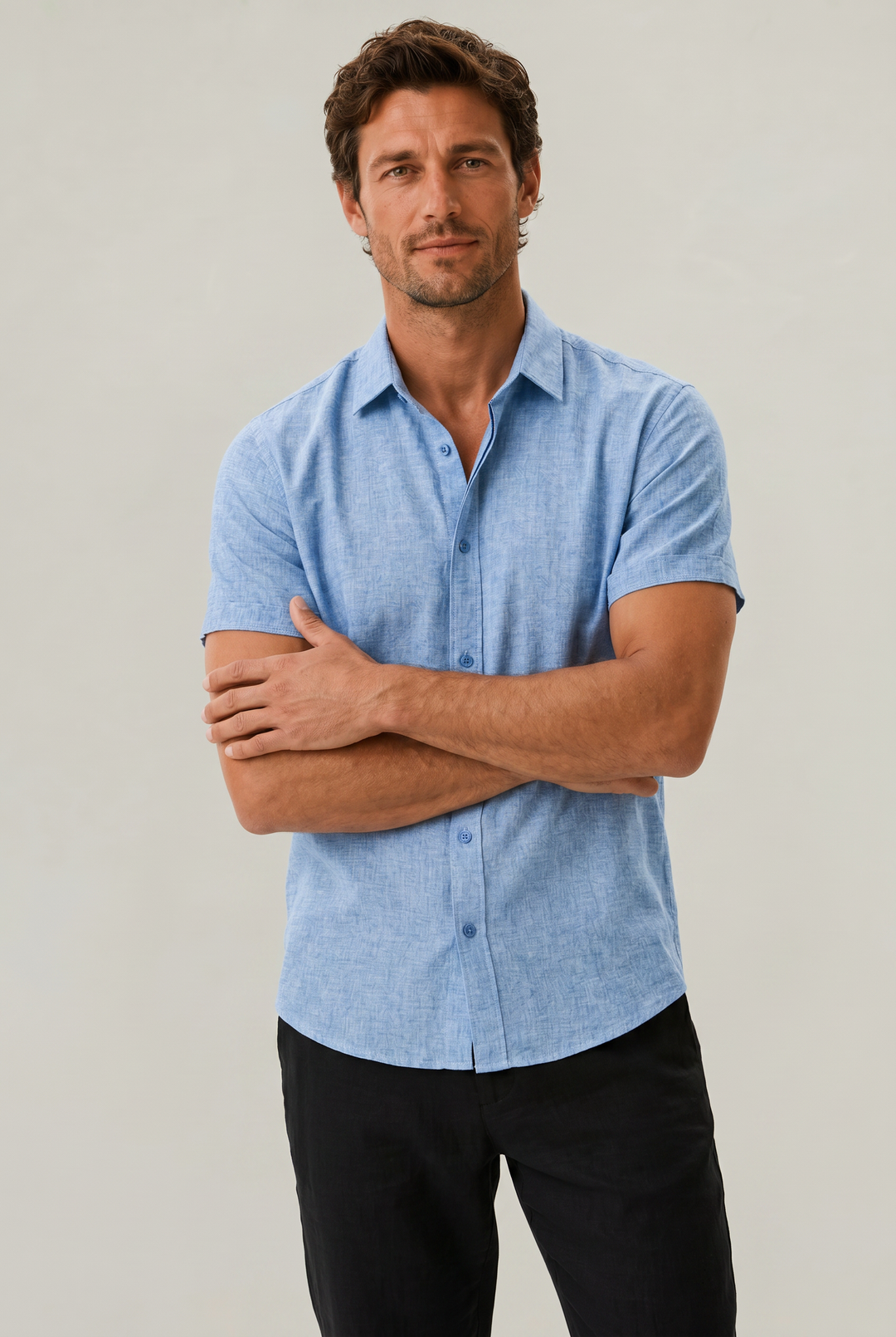 Luca | Stylish Textured Short Sleeve Linen Shirt