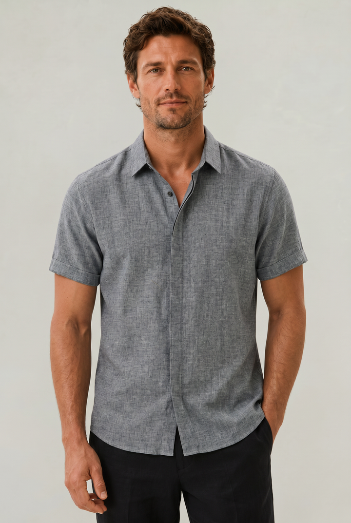 Luca | Stylish Textured Short Sleeve Linen Shirt