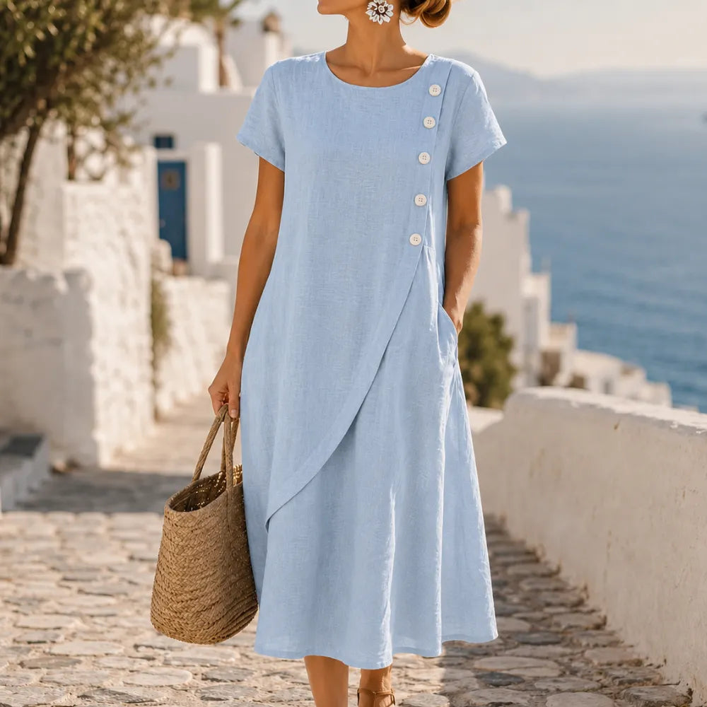 Lucy | Asymmetric Short Sleeve Midi Dress with Pockets