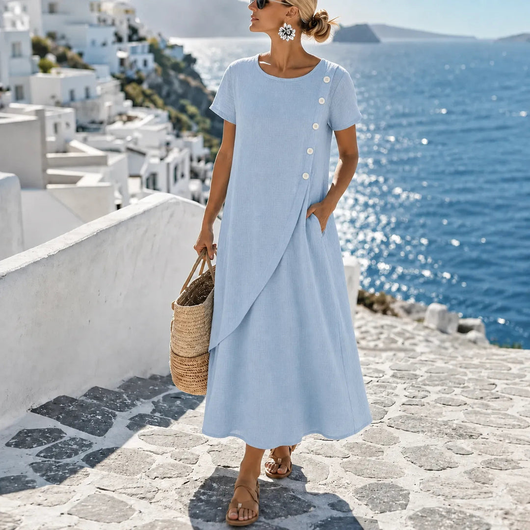 Lucy | Asymmetric Short Sleeve Midi Dress with Pockets