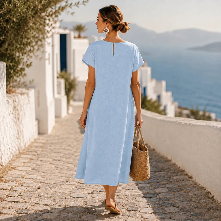 Lucy | Asymmetric Short Sleeve Midi Dress with Pockets