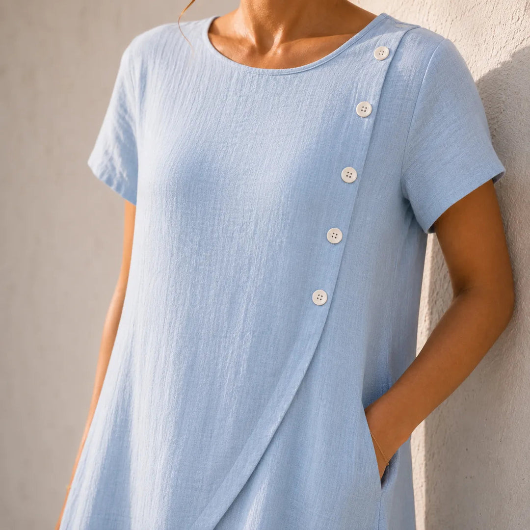 Lucy | Asymmetric Short Sleeve Midi Dress with Pockets